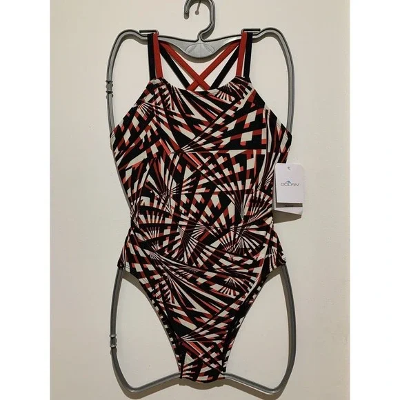 Dolphin Swimsuit Sz 32 Reliance Atomic Red Double X Back One Piece Built In Bra - Picture 4 of 6
